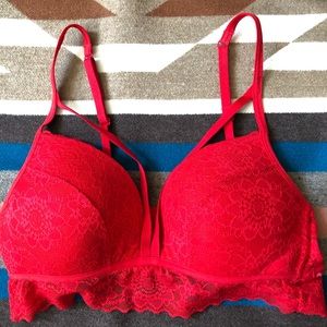 Red Lace Strappy Bralette by PINK